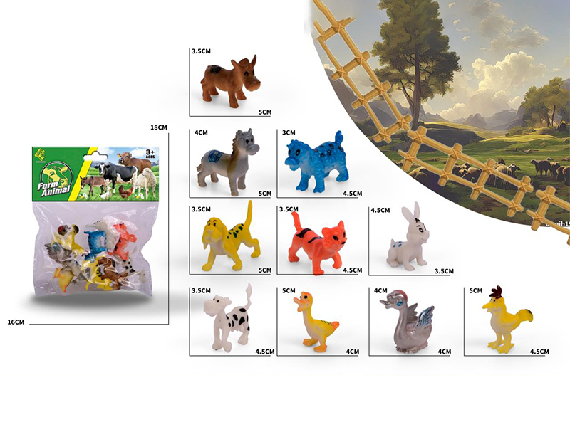 10PCS Cartoon Farm Animals Toy