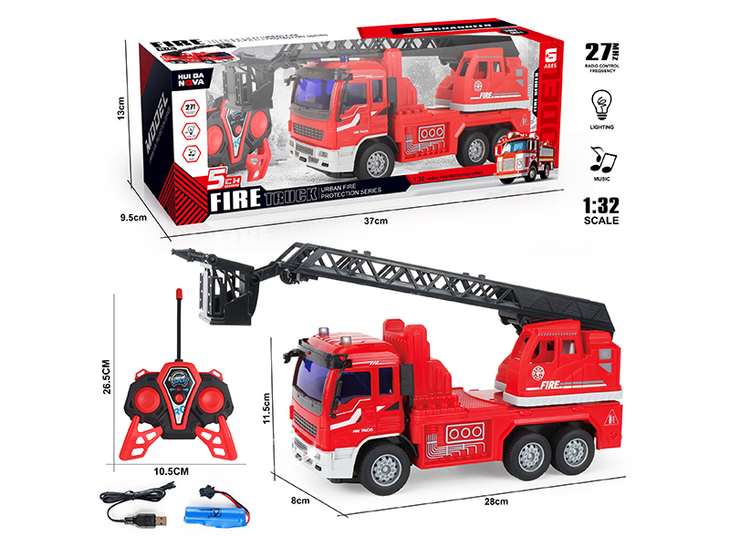 1:32 5-Channel Remote Control Fire Ladder Truck With Lights And Music