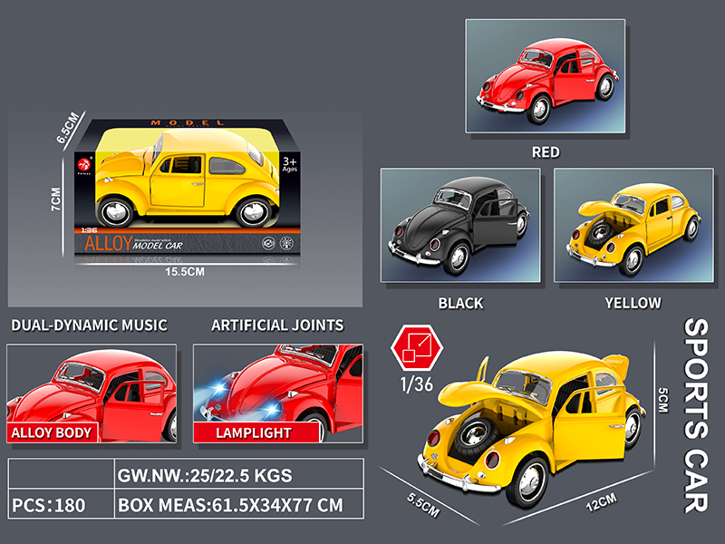 Pull Back Alloy Beetle Car With Music And Lights(Four Doors Can Open)
