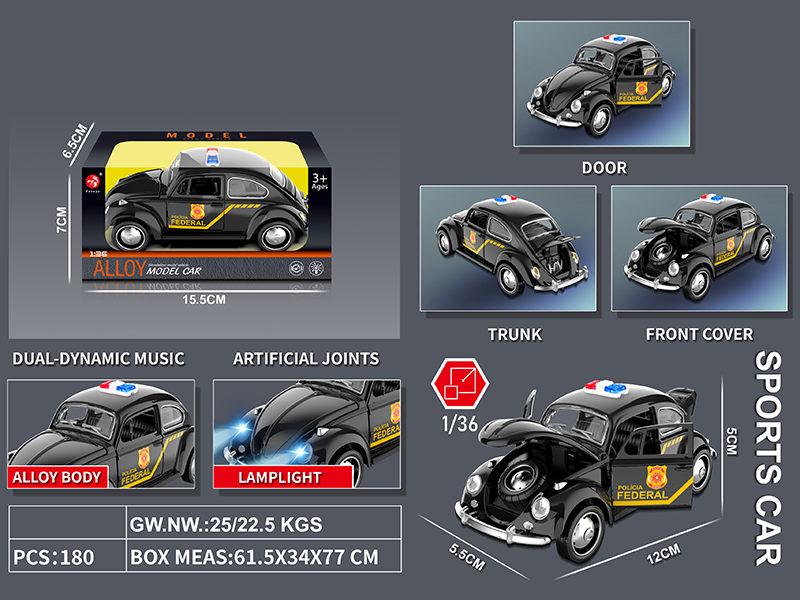 Pull Back Alloy Police Car With Music And Lights(Four Doors Can Open)