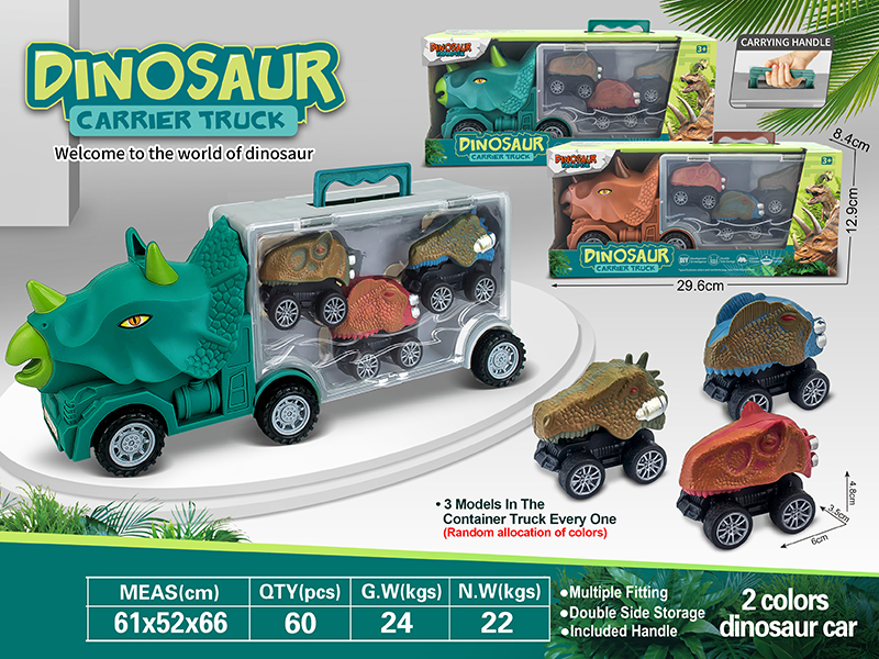 Triceratops Storage Carrier Truck With 3 Pull Back Dinosaur Cars