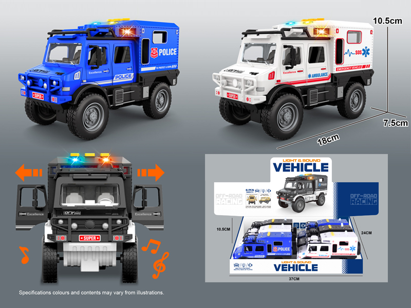 6PCS Friction Unimog Police Car