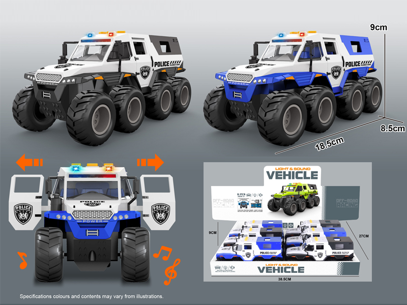6PCS Friction Conqueror Shaman Off-Road Police Car