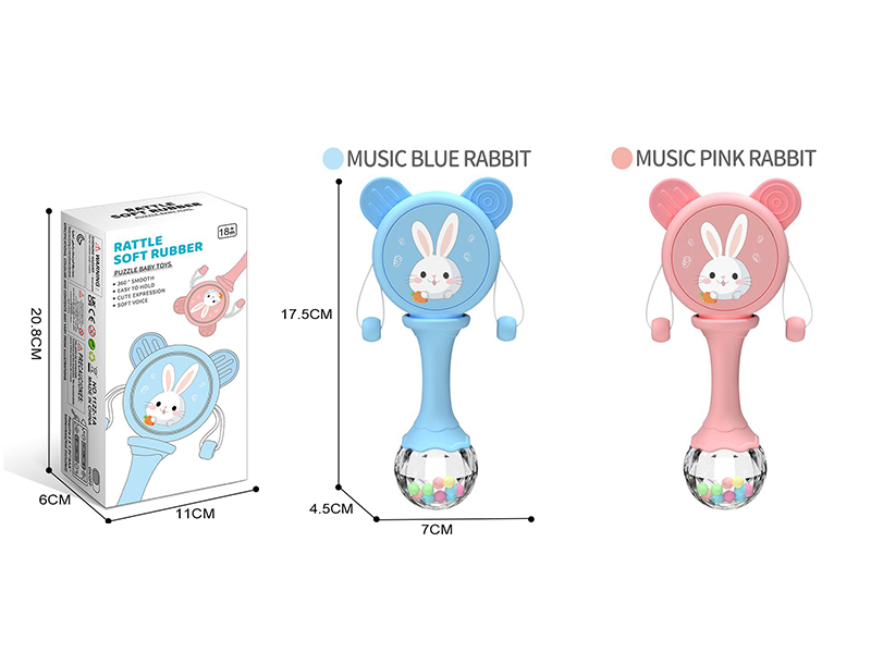 Cartoon Rabbit Rattle-Drum(With Music, Teether)