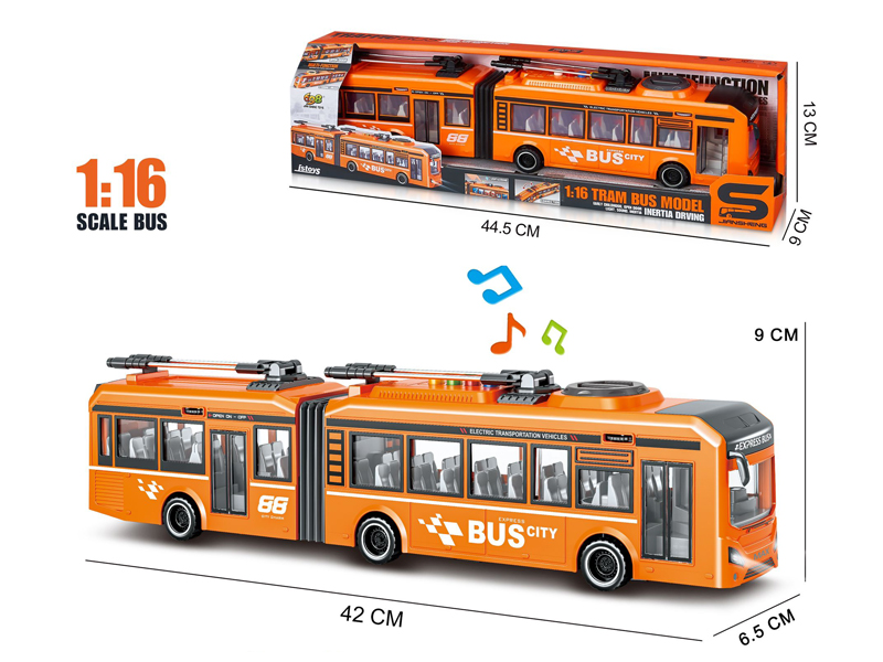 1:16 Friction Urban Double Section Electric Rail Bus With Lights And Sound