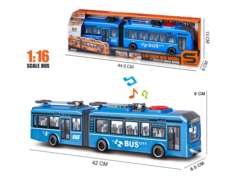 1:16 Friction Urban Double Section Electric Rail Bus With Lights And Sound