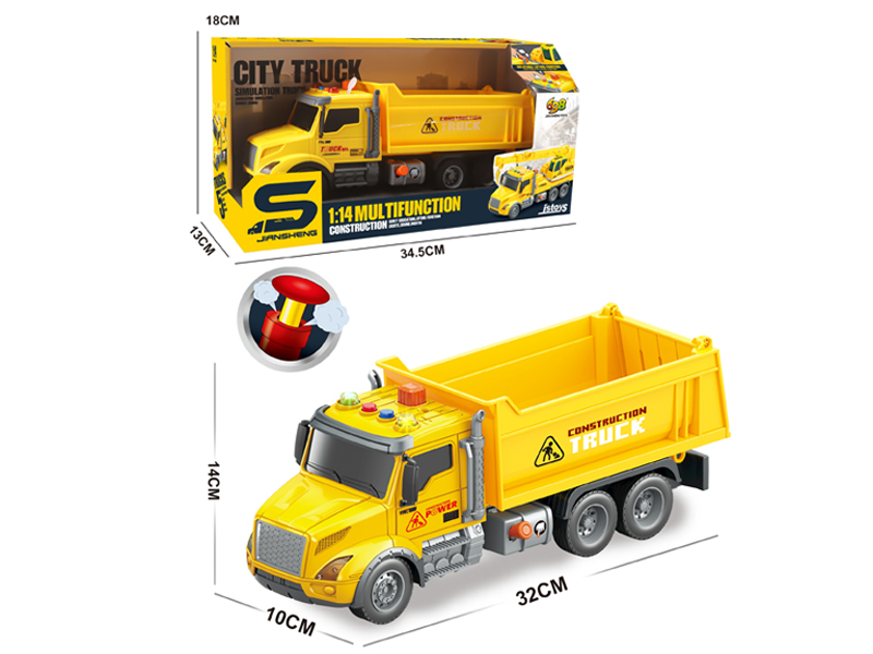 1:14 Friction Dump Truck With Lights, Music, And Air Pressure