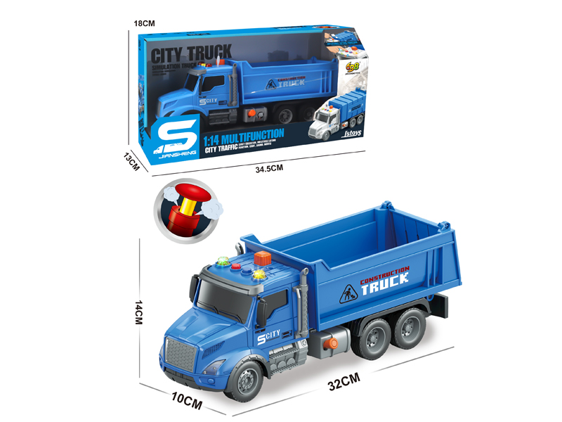 1:14 Friction Dump Truck With Lights, Music, And Air Pressure