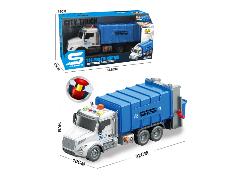 1:14 Friction Sanitation Vehicle With Lights, Music, And Air Pressure