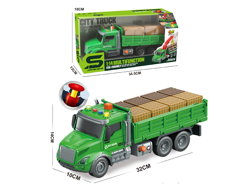 1:14 Friction Wooden Box Transport Vehicle With Lights, Music, And Air Pressure