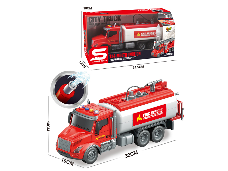1:14 Friction Fire Truck With Lights, Music, And Water Spray
