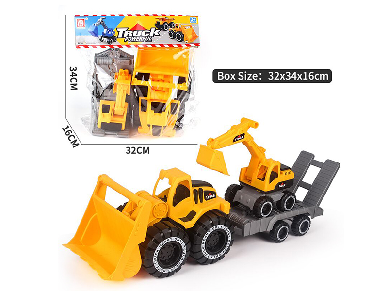 Friction Medium Bulldozer + Trailer + Slide Small Excavator