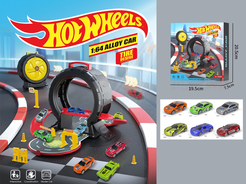 Tire Parking Lot+3 PCS Slide Alloy Racing Car