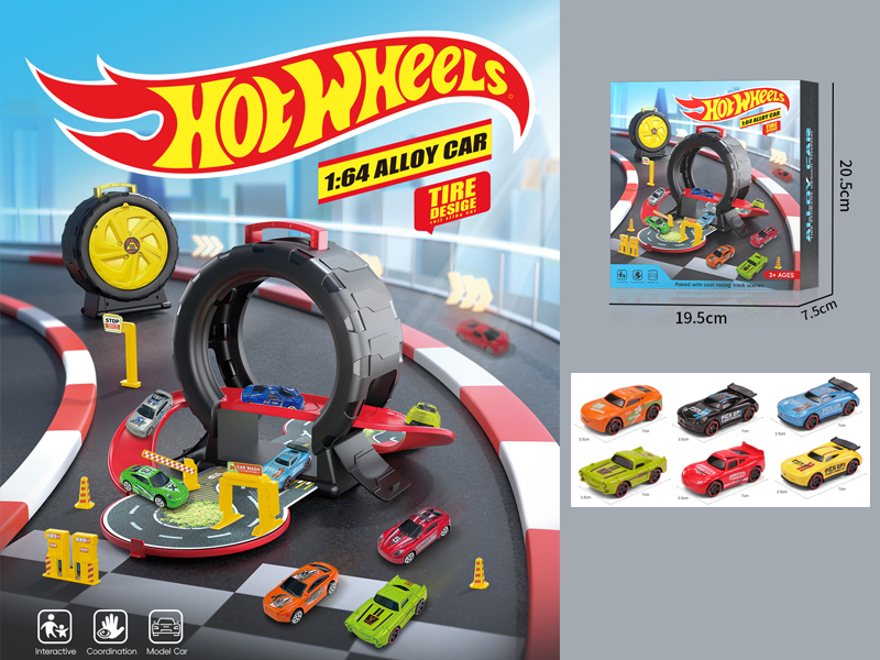 Tire Parking Lot+3 PCS Slide Alloy Racing Car