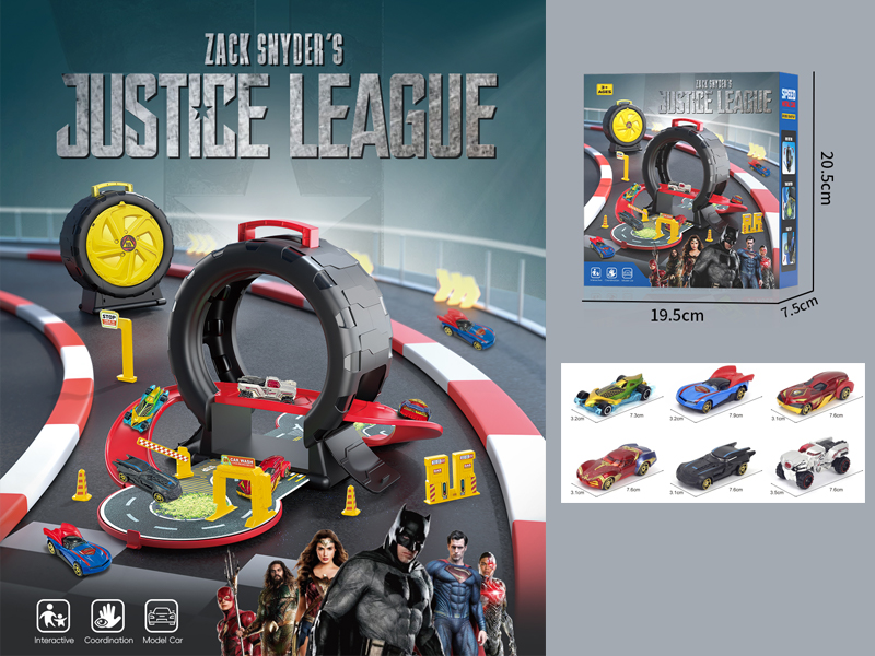 Justice League Of America Tire Parking Lot+3 PCS Slide Alloy Car