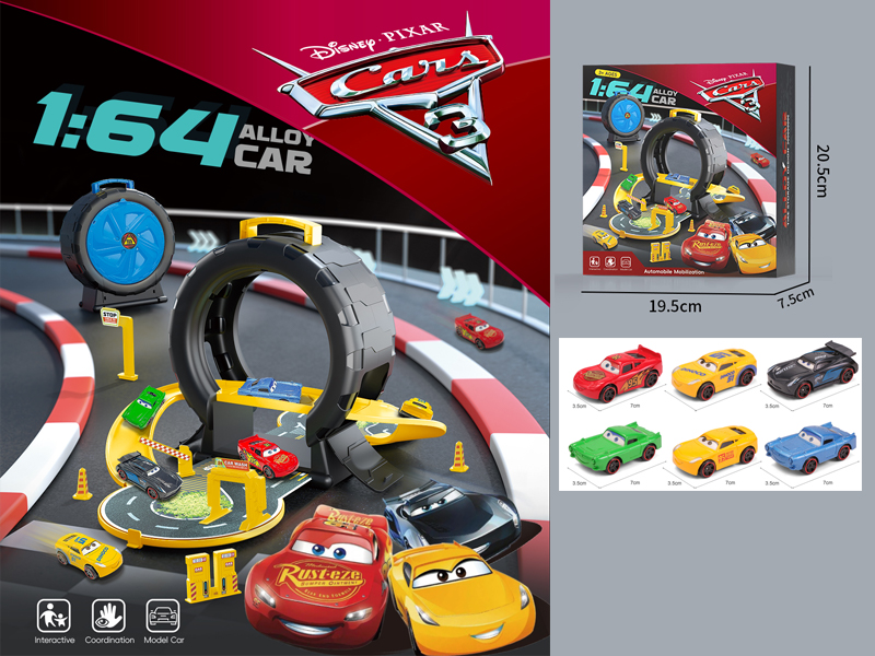 Cars Tire Parking Lot+3 PCS Slide Alloy Car