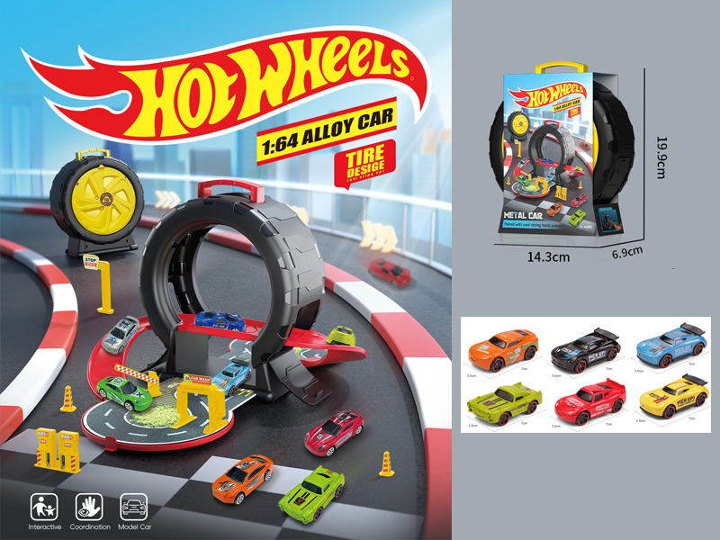 Tire Parking Lot+3 PCS Slide Alloy Racing Car