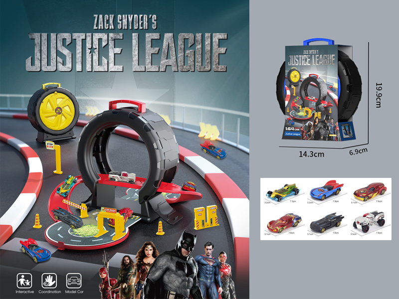 Justice League Of America Tire Parking Lot+3 PCS Slide Alloy Car