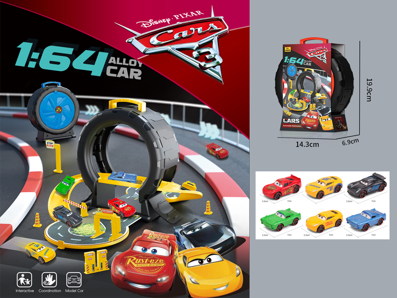 Cars Tire Parking Lot+3 PCS Slide Alloy Car