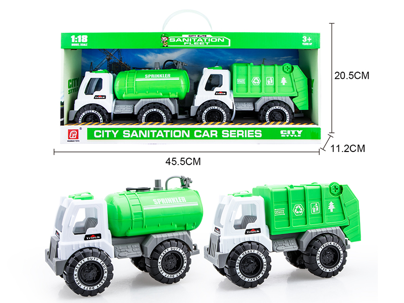 Slide Sprinkling Truck(Press Spray Water) + Slide Sanitation Truck