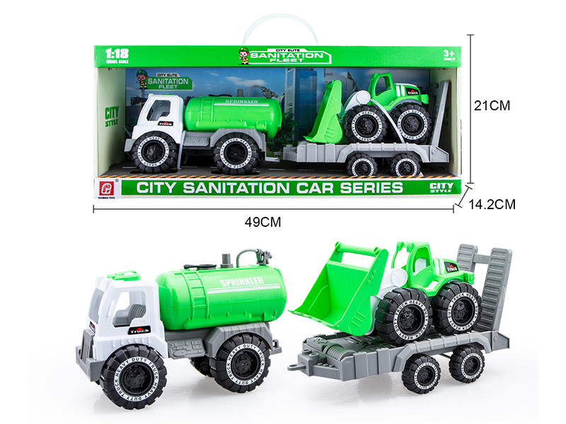 Slide Sprinkling Truck(Press Spray Water)With Trailer And Bulldozer