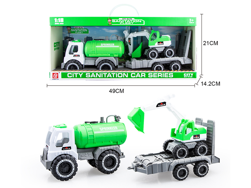 Slide Sprinkling Truck(Press Spray Water)With Trailer And Small Excavator