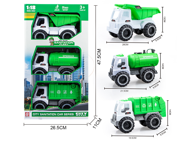 Slide Sprinkling Truck(Press Spray Water) + Slide Sanitation Truck + Slide Dump Truck