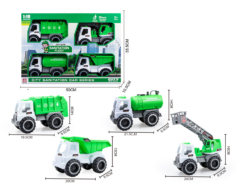 Slide Sanitation Truck + Slide Aerial Ladder Truck + Slide Sprinkling Truck(Press Spray Water) + Slide Dump Truck