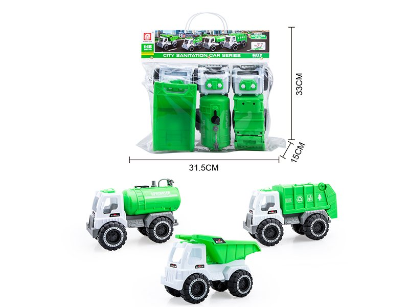 Slide Dump Truck + Slide Sprinkling Truck(Press Spray Water) + Slide Sanitation Truck