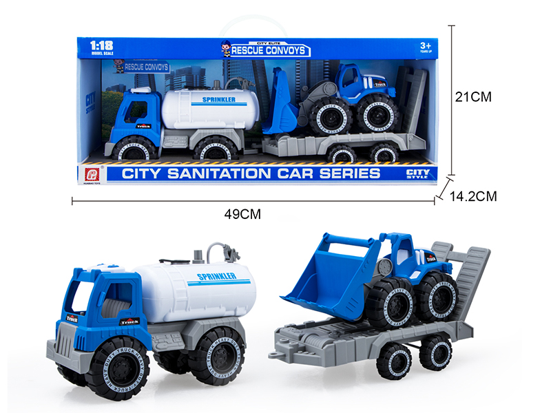 Slide Sprinkling Truck(Press Spray Water)With Trailer And Small Bulldozer