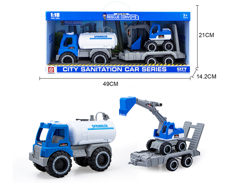 Slide Sprinkling Truck(Press Spray Water)With Trailer And Small Excavator