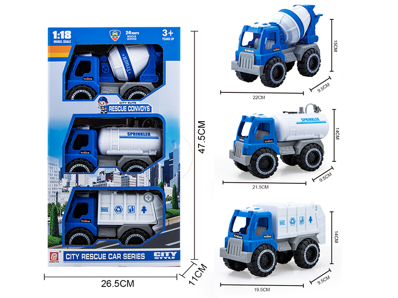 Slide Concrete Mixer + Slide Sprinkling Truck(Press Spray Water) + Slide Sanitation Truck