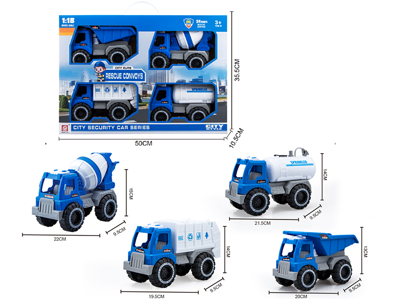 Slide Dump Truck + Slide Concrete Mixer + Slide Sanitation Truck + Slide Sprinkling Truck(Press Spray Water)