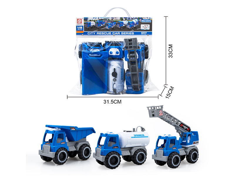 Slide Aerial Ladder Truck + Slide Sprinkling Truck(Press Spray Water) + Slide Dump Truck