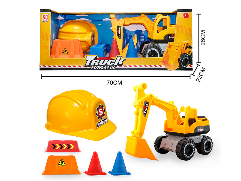 Friction Large Excavator Set With Hard Hat(6PCS)
