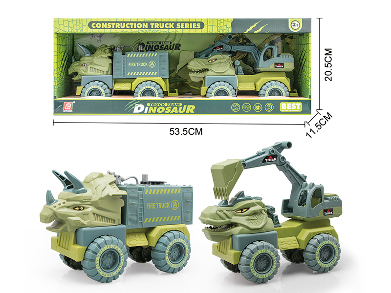 Slide Engineering Trucks(Triceratops Fire Engine, Tyrannosaurus Rex Excavator)