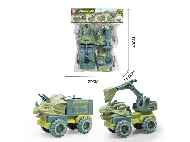 Slide Triceratops Fire Engine + Slide Tyrannosaurus Rex Excavator