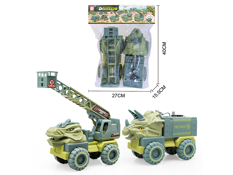 Slide Triceratops Fire Engine + Slide Tyrannosaurus Rex Aerial Ladder Truck