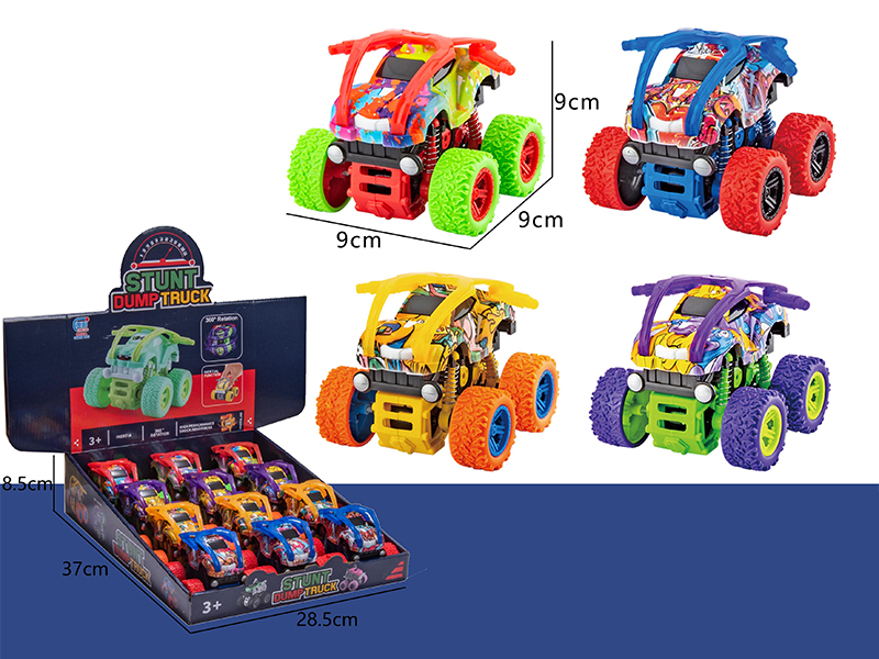 12PCS Friction Spring Stunt Big Dump Truck Graffiti Car