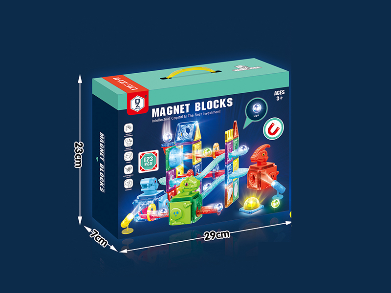 Dinosaur Park Roller Ball Color Window Magnetic Block With Light 123PCS