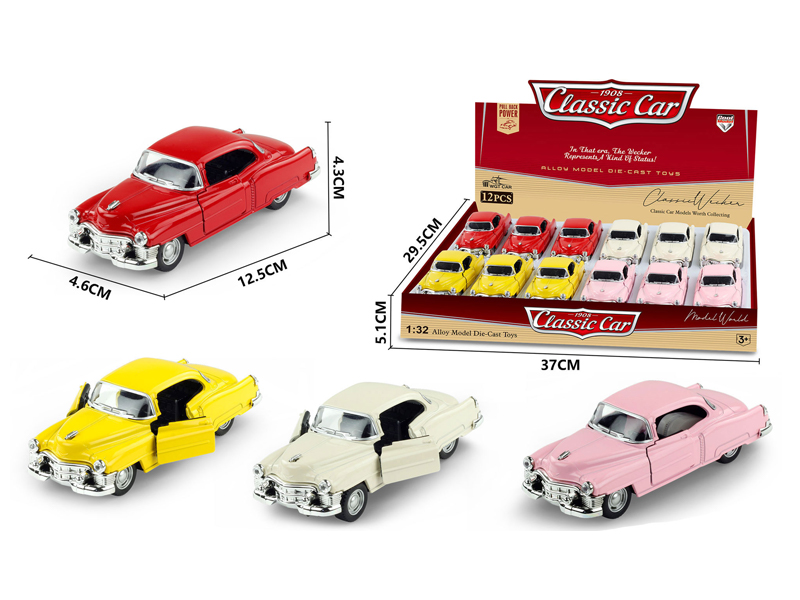 1:32 Alloy Pull Back Simulation Vintage Car Cadillac 12PCS
