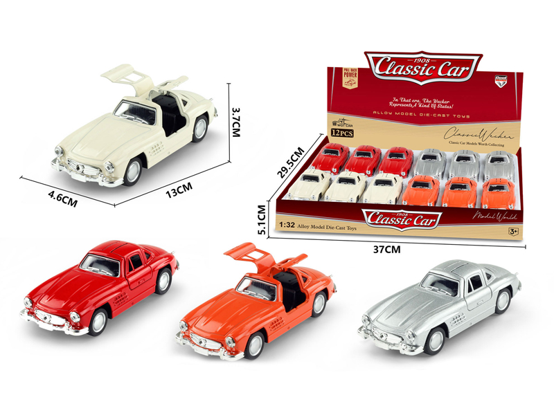 1:32 Alloy Pull Back Simulation Vintage Car Benz 12PCS
