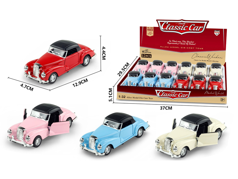 1:32 Alloy Pull Back Simulation Vintage Car Benz 12PCS