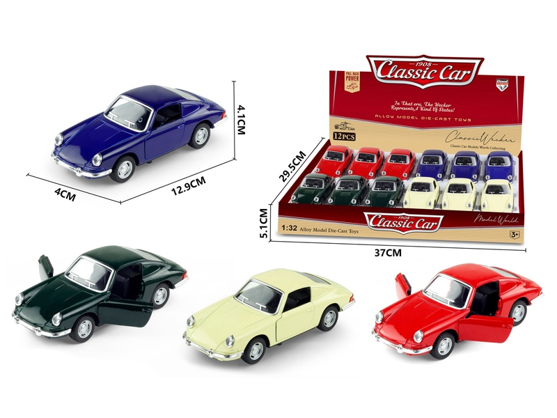 1:32 Alloy Pull Back Simulation Vintage Car Porsche 12PCS