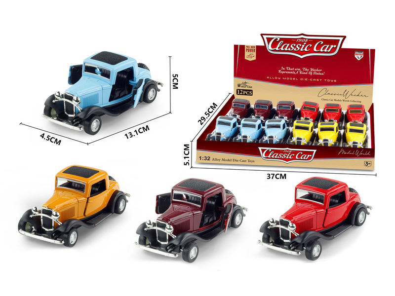 1:32 Alloy Pull Back Simulation Vintage Car Ford 12PCS