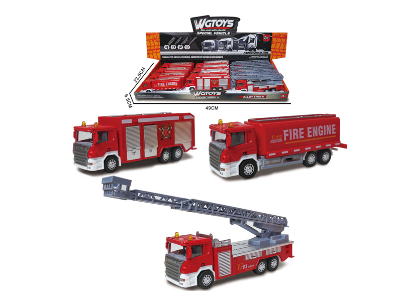 12Pcs Alloy Pull Back Fire Engine