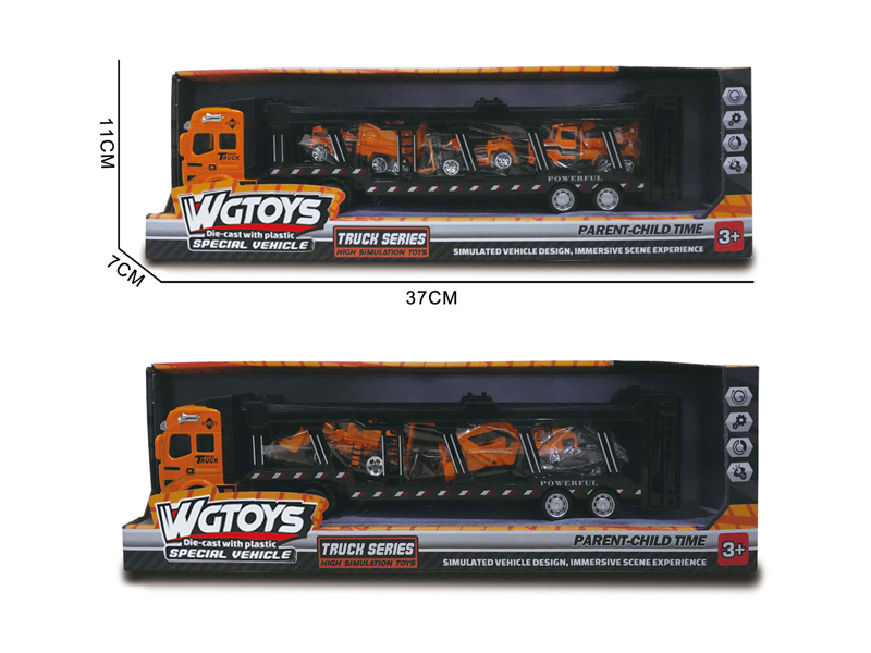 1:50 Alloy Trailer+Engineering Vehicle 3PCS