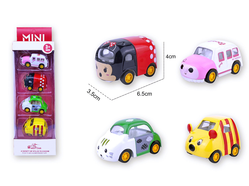Alloy Pull Back Q-Version Cartoon Car 4PCS