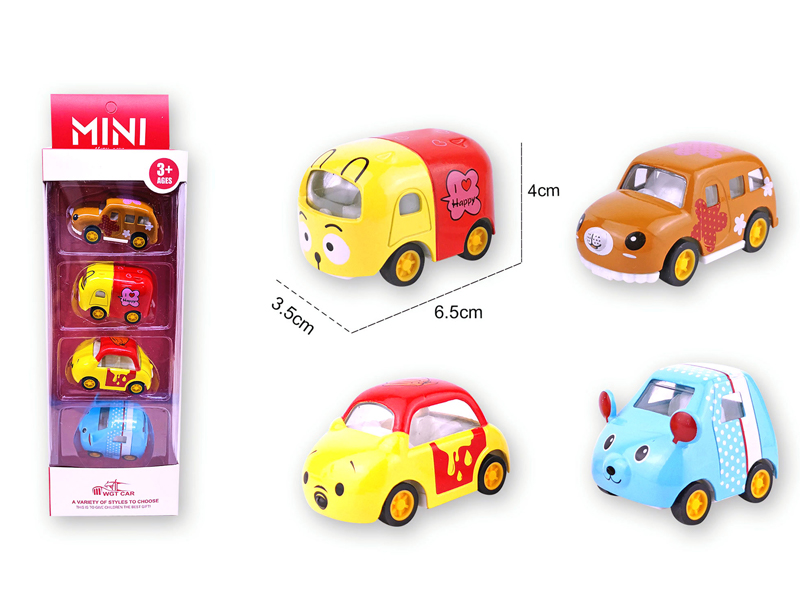 Alloy Pull Back Q-Version Cartoon Car 4PCS