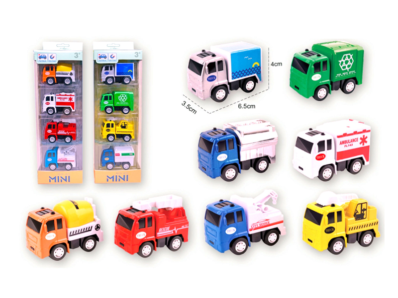 Alloy Pull Back Q-Version Engineering Vehicle 4PCS